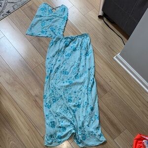 Blue Floral Beaded Two-Piece Dress